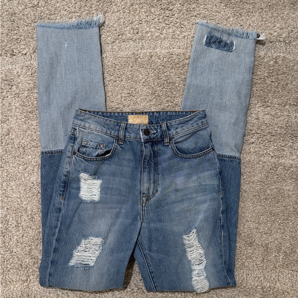 TRIBE KELLEY Patchwork/Ripped Distressed Jeans La… - image 2